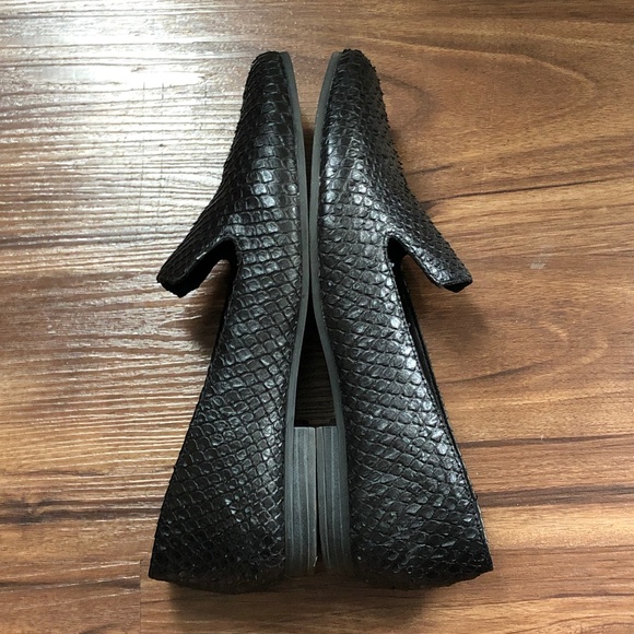 AREZZO Black Snakeskin Leather Almond Toe Loafer - Picture 8 of 15